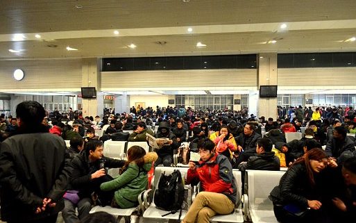 Group in train station